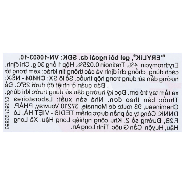 Gel bôi Erylik trị mụn trứng cá tuýp 30g
