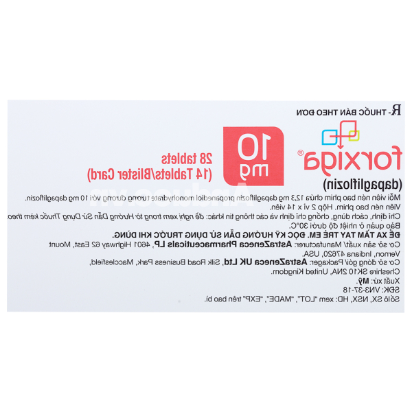 Forxiga 10mg trị đái tháo đường tuýp 2 (2 vỉ x 14 viên)