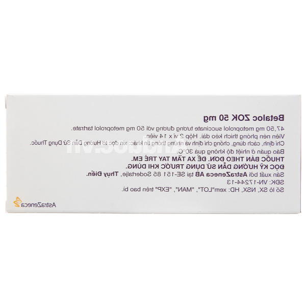 Betaloc ZOK 50mg trị tăng huyết áp, đau thắt ngực (2 vỉ x 14 viên)