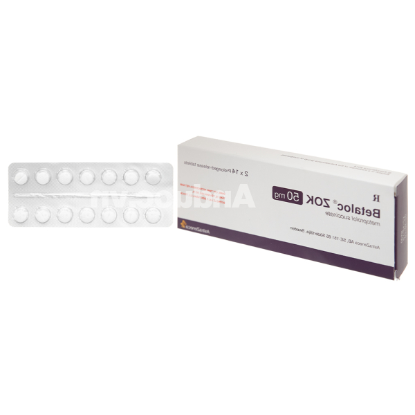 Betaloc ZOK 50mg trị tăng huyết áp, đau thắt ngực (2 vỉ x 14 viên)