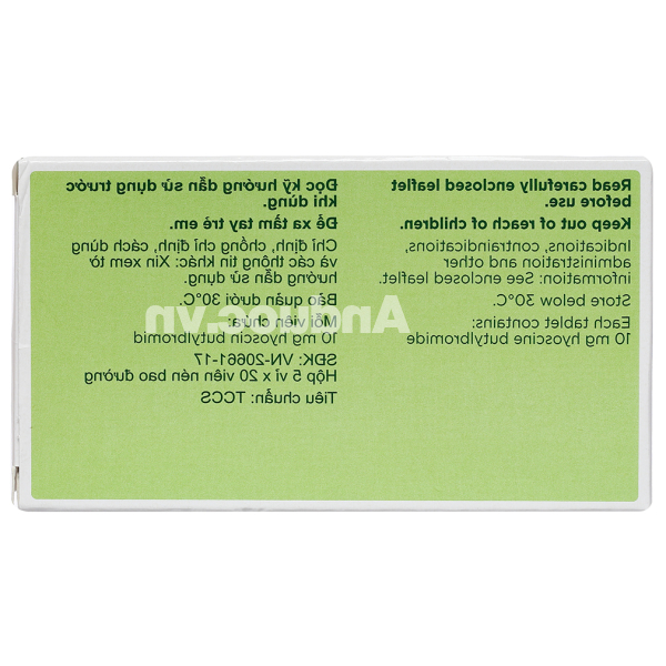 Buscopan 10mg trị co thắt đường tiêu hoá, sinh dục - tiết niệu (5 vỉ x 20 viên)