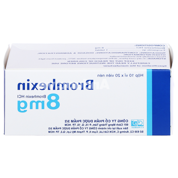Bromhexin F.T Pharma 8mg trị rối loạn tiết dịch phế quản (10 vỉ x 20 viên)