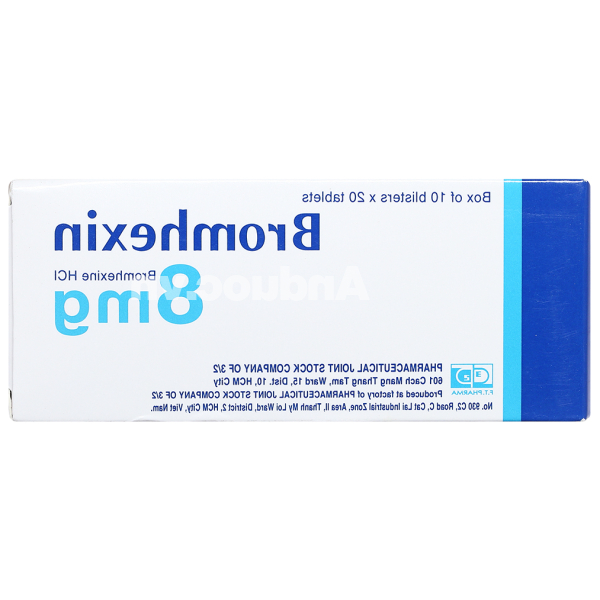 Bromhexin F.T Pharma 8mg trị rối loạn tiết dịch phế quản (10 vỉ x 20 viên)
