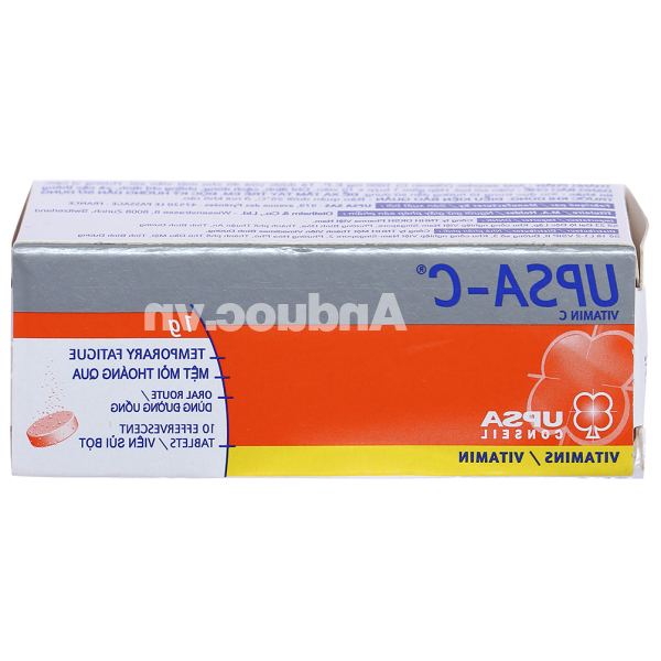 Viên sủi UPSA-C 1g trị thiếu hụt Vitamin C, cảm cúm, mệt mỏi tạm thời tuýp 10 viên