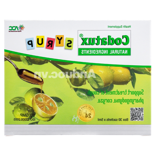 Codatux Syrup hỗ trợ giảm ho, đau rát họng hộp 30 gói x 5ml