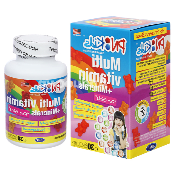 Kẹo dẻo PN Kids Multi Vitamin + Minerals bổ sung vitamin cho bé gái chai 30 viên