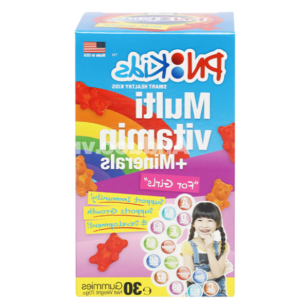 Kẹo dẻo PN Kids Multi Vitamin + Minerals bổ sung vitamin cho bé gái chai 30 viên