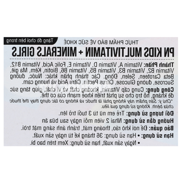 Kẹo dẻo PN Kids Multi Vitamin + Minerals bổ sung vitamin cho bé gái chai 30 viên