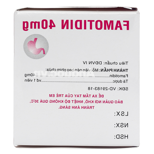 Famotidin 40mg trị loét dạ dày, trào ngược dạ dày, thực quản (10 vỉ x 10 viên)