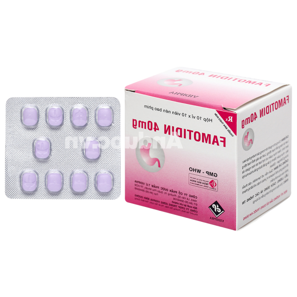 Famotidin 40mg trị loét dạ dày, trào ngược dạ dày, thực quản (10 vỉ x 10 viên)