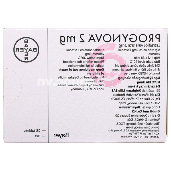 Progynova 2mg trị thiếu estrogen do mãn kinh (1 vỉ x 28 viên)