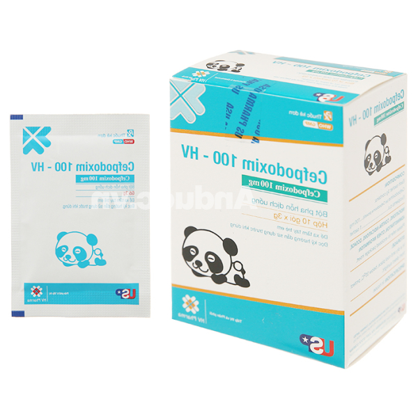 Bột pha hỗn dịch uống Cefpodoxim 100-HV trị nhiễm khuẩn (10 gói x 3g)