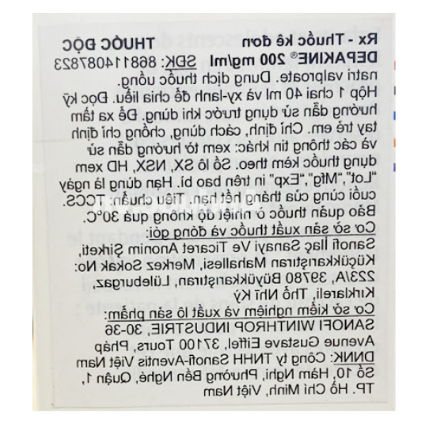 Dung dịch uống Depakine 200mg/ml trị các thể động kinh khác nhau chai 40ml