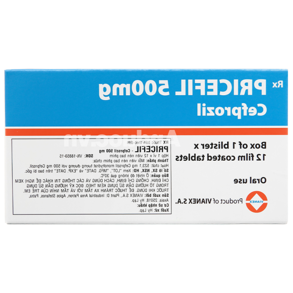 Pricefil 500mg trị nhiễm khuẩn đường hô hấp (1 vỉ x 12 viên)