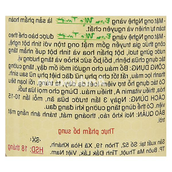 Viên mật ong nghệ vàng Ban Mê Thuột hũ 250g