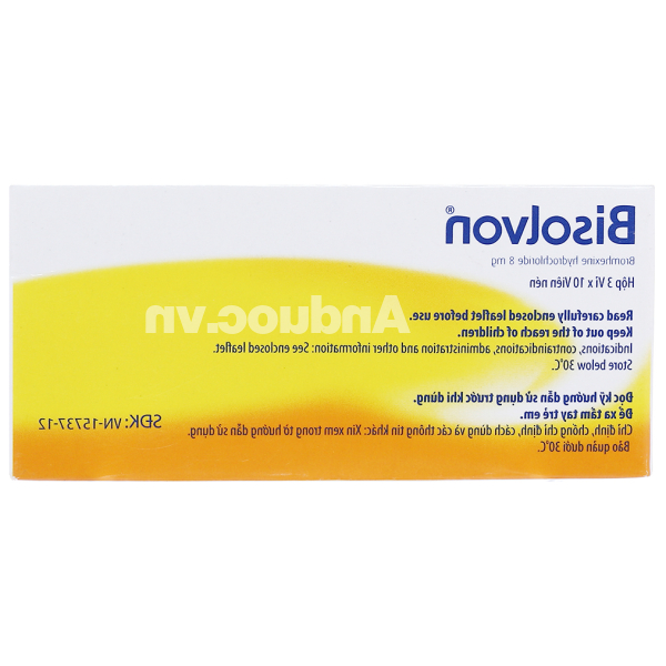 Bisolvon 8mg loãng đàm trong bệnh phế quản phổi cấp và mạn (3 vỉ x 10 viên)