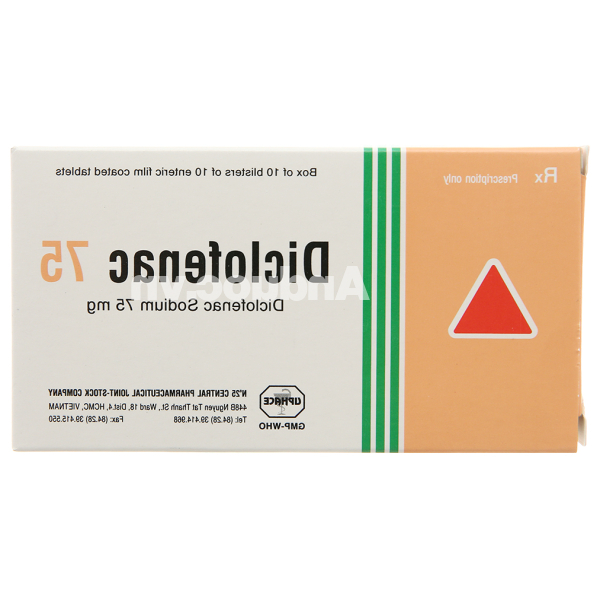 Diclofenac 75 viêm khớp mạn, thoái hóa khớp (10 vỉ x 10 viên)
