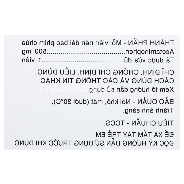 Tatanol 500mg giảm đau, hạ sốt (10 vỉ x 10 viên)