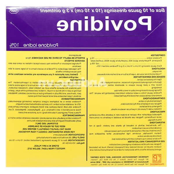 Gạc Povidine iodine 10% sát trùng vết thương hộp 10 miếng