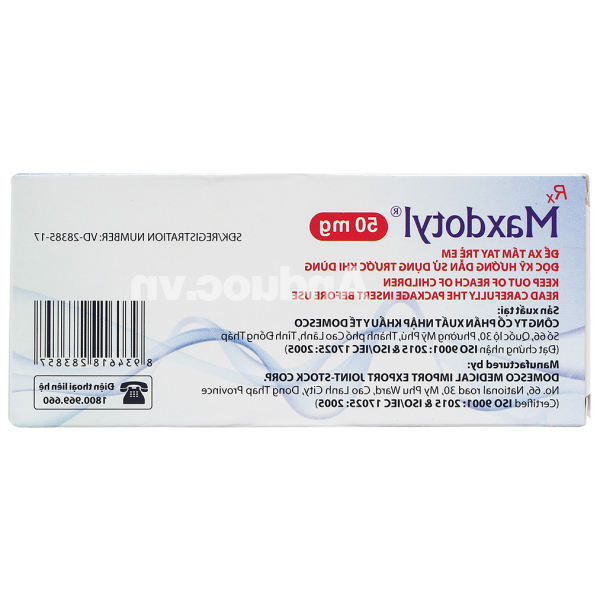 Maxdotyl 50mg trị rối loạn hành vi, rối loạn lo âu (2 vỉ x 15 viên)