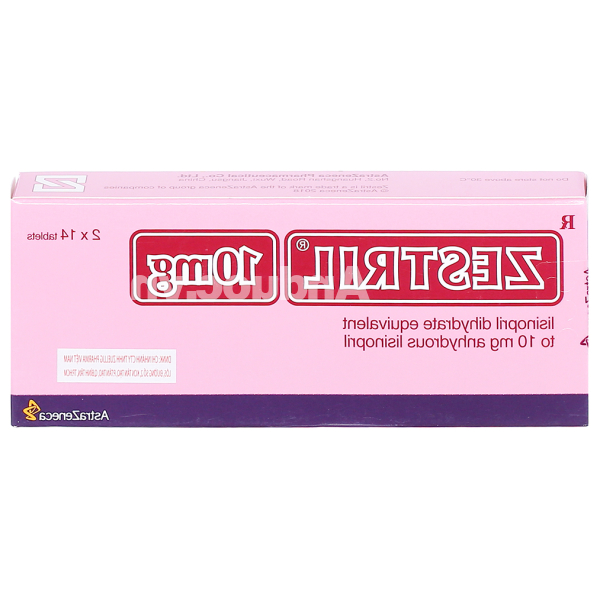 Zestril 10mg trị tăng huyết áp, suy tim (2 vỉ x 14 viên)