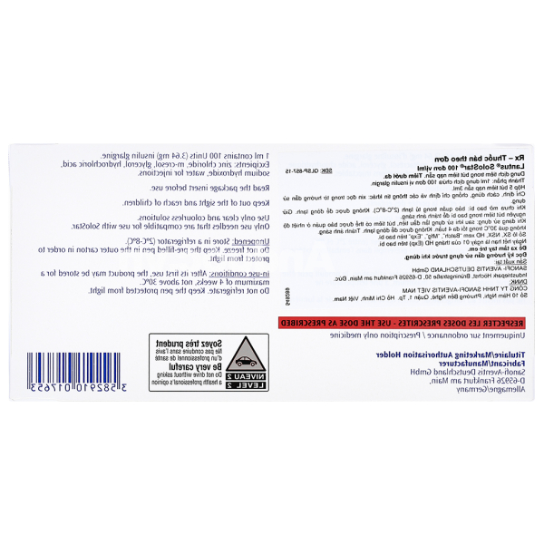 Bút tiêm Lantus SoloStar 100IU/ml trị đái tháo đường (5 cây x 3ml)