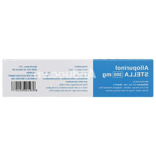 Allopurinol Stella 300mg trị gout, sỏi thận (3 vỉ x 10 viên)