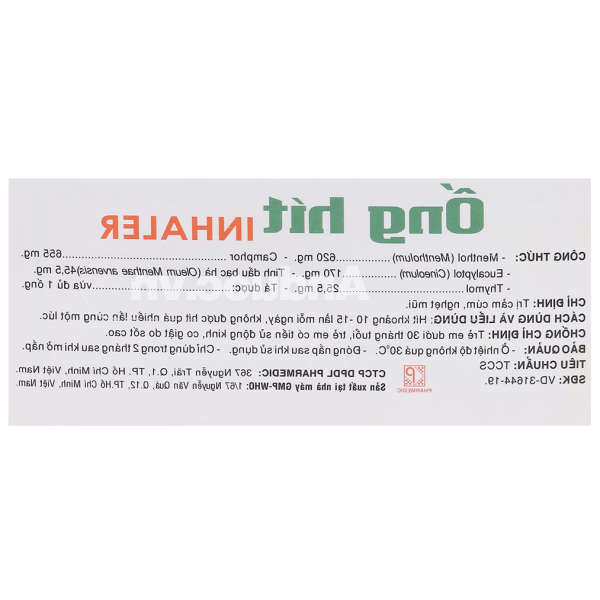 Ống hít Inhaler trị cảm cúm, nghẹt mũi vỉ 5 ống