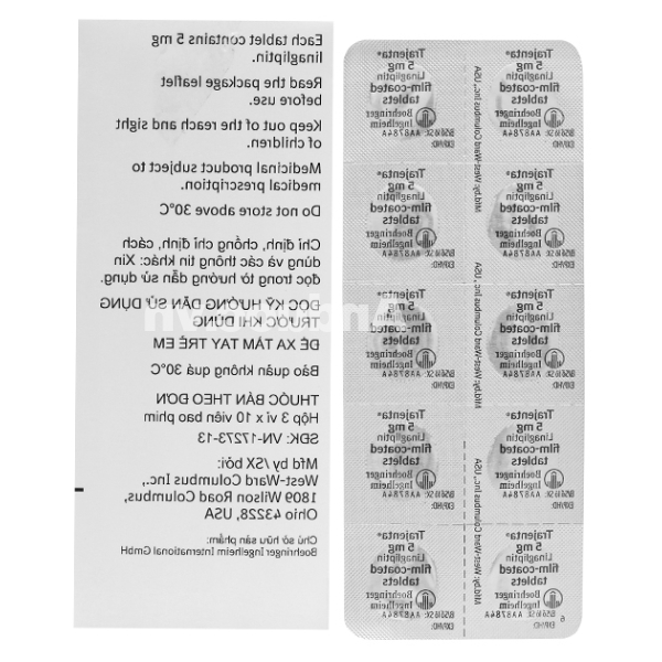 Trajenta 5mg trị đái tháo đường tuýp 2 (3 vỉ x 10 viên)