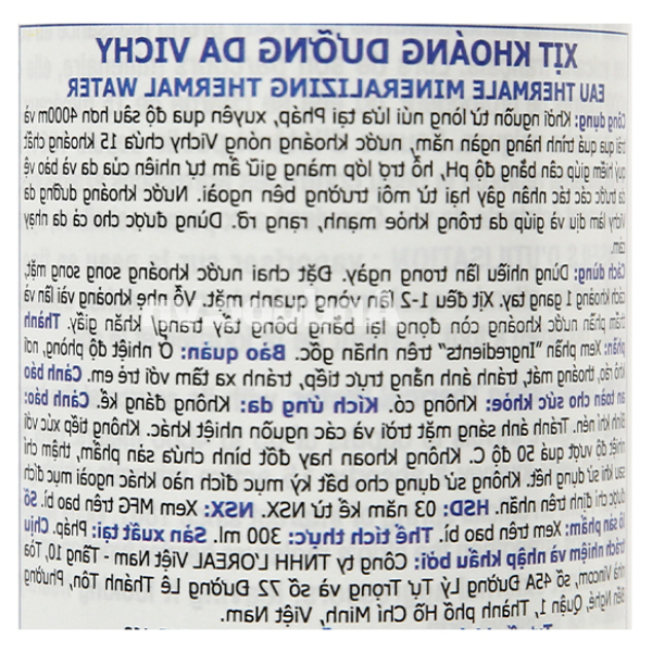 Xịt khoáng Vichy Eau Thermale Mineralizing dưỡng da chai 300ml