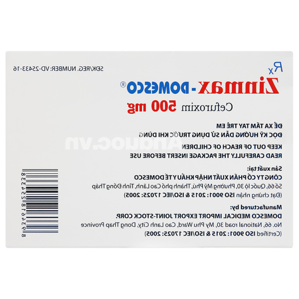 Zinmax-Domesco 500mg trị nhiễm khuẩn đường hô hấp (2 vỉ x 5 viên)