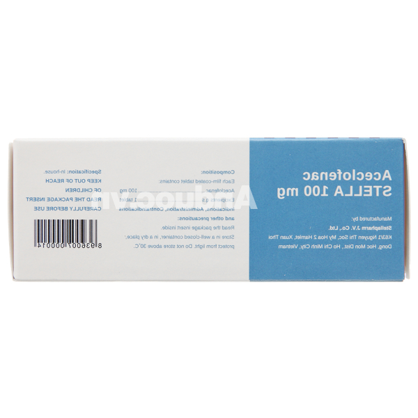 Aceclofenac Stella 100mg giảm đau, kháng viêm xương khớp (5 vỉ x 10 viên)
