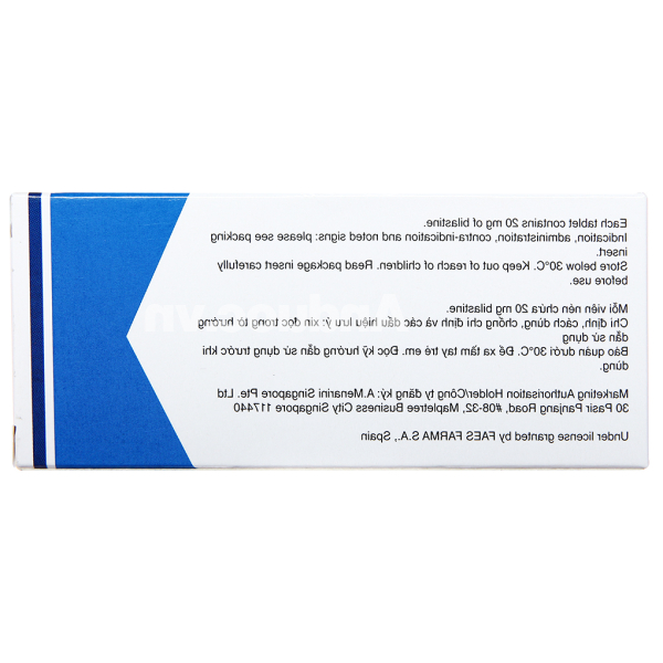 Bilaxten 20mg trị viêm mũi dị ứng, mày đay (1 vỉ x 10 viên)