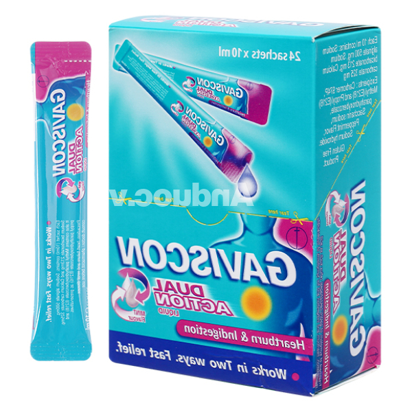 Hỗn dịch uống Gaviscon Dual Action trị trào ngược dạ dày, thực quản (24 gói x 10ml)