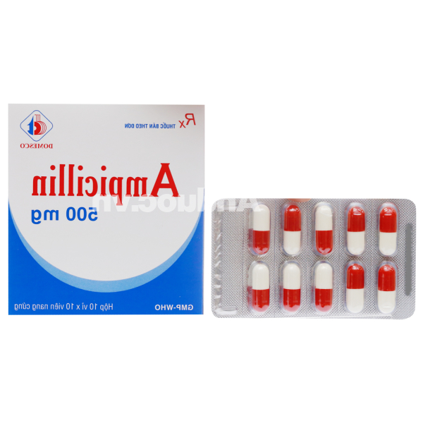 Ampicillin Domesco 500mg trị nhiễm khuẩn (10 vỉ x 10 viên)