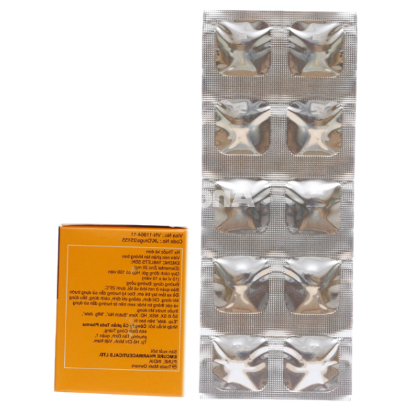 EmZinc Tablets 20mg bổ sung kẽm, trị tiêu chảy (10 vỉ x 10 viên)