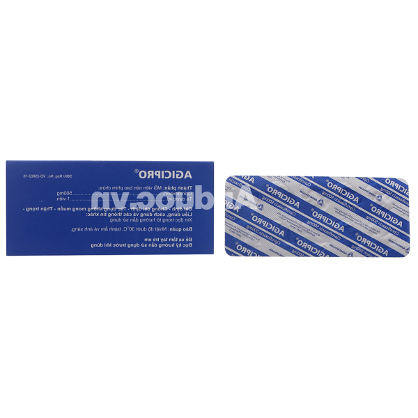 Agicipro 500mg dự phòng và trị nhiễm khuẩn nặng (10 vỉ x 10 viên)