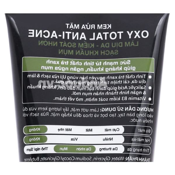 Kem rửa mặt Oxy Total Anti-Acne trà xanh làm dịu da, kiểm soát nhờn tuýp 100g