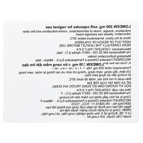 Viên đặt âm đạo Lomexin 200mg trị nhiễm nấm Candida âm hộ - âm đạo (1 vỉ x 6 viên)