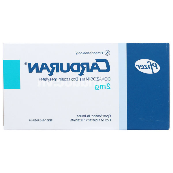 Carduran 2mg trị tăng huyết áp, u xơ tuyến tiền liệt (1 vỉ x 10 viên)