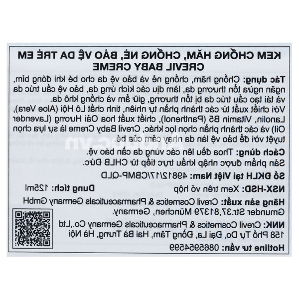 Kem Crevil Baby chống hăm tã, dưỡng ẩm cho bé hũ 150ml