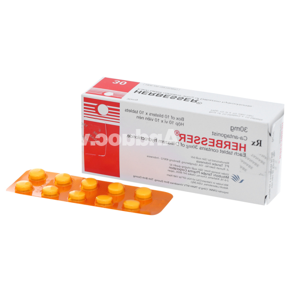Herbesser 30mg trị tăng huyết áp, đau thắt ngực (10 vỉ x 10 viên)