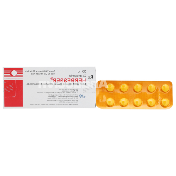 Herbesser 30mg trị tăng huyết áp, đau thắt ngực (10 vỉ x 10 viên)