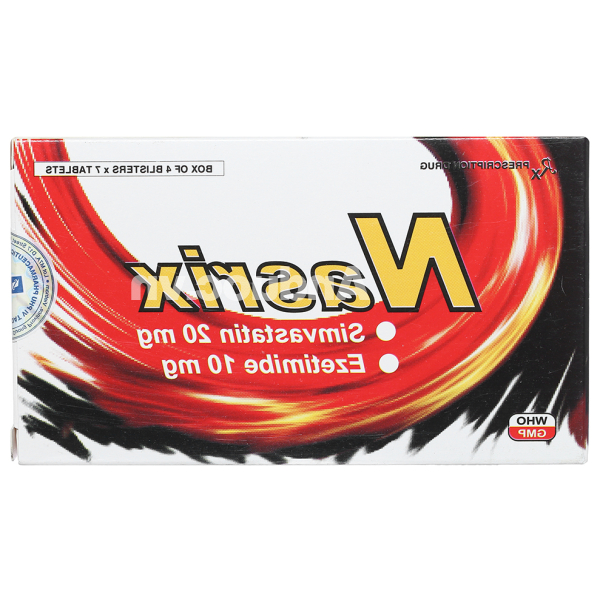 Nasrix 20/10mg trị rối loạn mỡ máu (4 vỉ x 7 viên)
