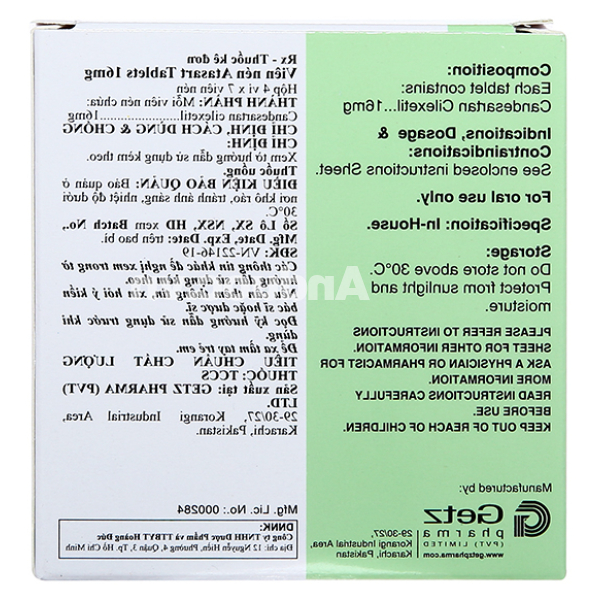 Atasart Tablets 16mg trị tăng huyết áp (4 vỉ x 7 viên)