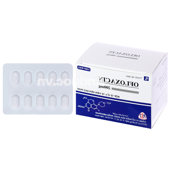 Ofloxacin Mekophar 200mg trị nhiễm khuẩn do viêm phế quản, viêm phổi (10 vỉ x 10 viên)