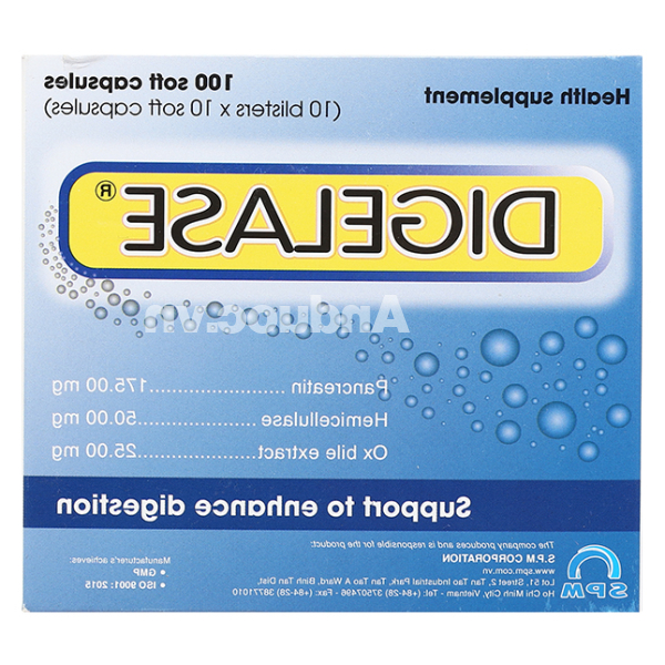 Digelase hỗ trợ giảm đầy hơi, khó tiêu hộp 100 viên