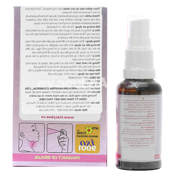 Xịt họng keo ong Tracybee trái cây giảm đau họng, viêm họng chai 30ml