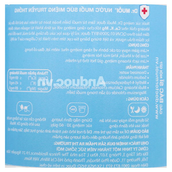 Nước súc miệng Dr. Muối ngừa vi khuẩn, giảm mùi hôi miệng chai 500ml