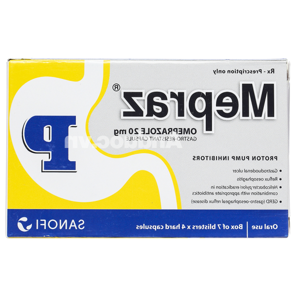 Mepraz 20mg phòng và trị loét dạ dày, tá tràng (7 vỉ x 4 viên)